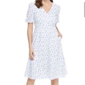 Gal Meets Glam Loretta Blue Floral Linen Midi Dress| S